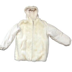 Innovations by Izzi Women's Hooded Jacket M White Faux Fur Reversible Vintage